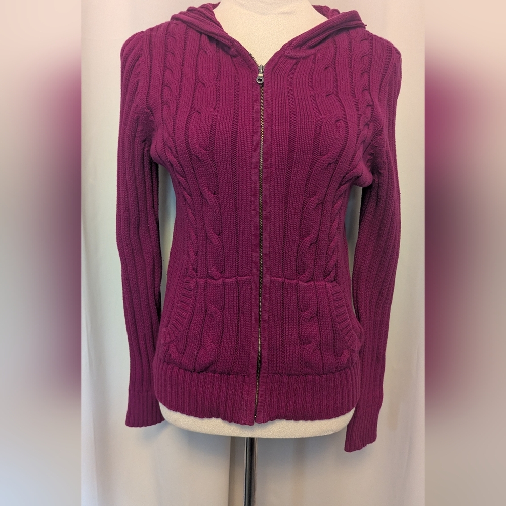 Ann Taylor Zip Hoodie Cardigan Magenta, Size Small